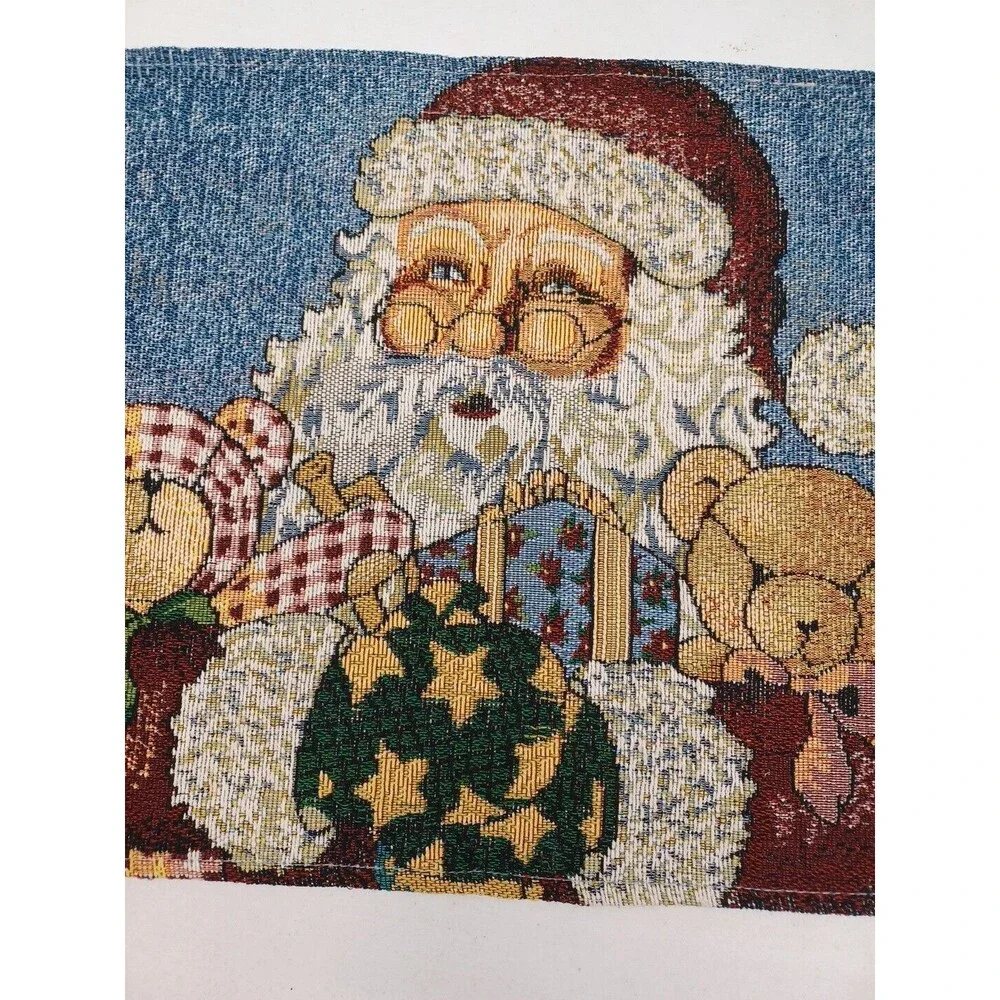 Vtg Christmas Santa Claus Teddy Bear Woven Tapestry Placemats Set of 4
